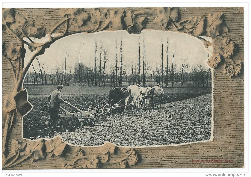 HOMME Passant La Charrue- Attelage De Chevaux-belle Carte- - Wagengespanne