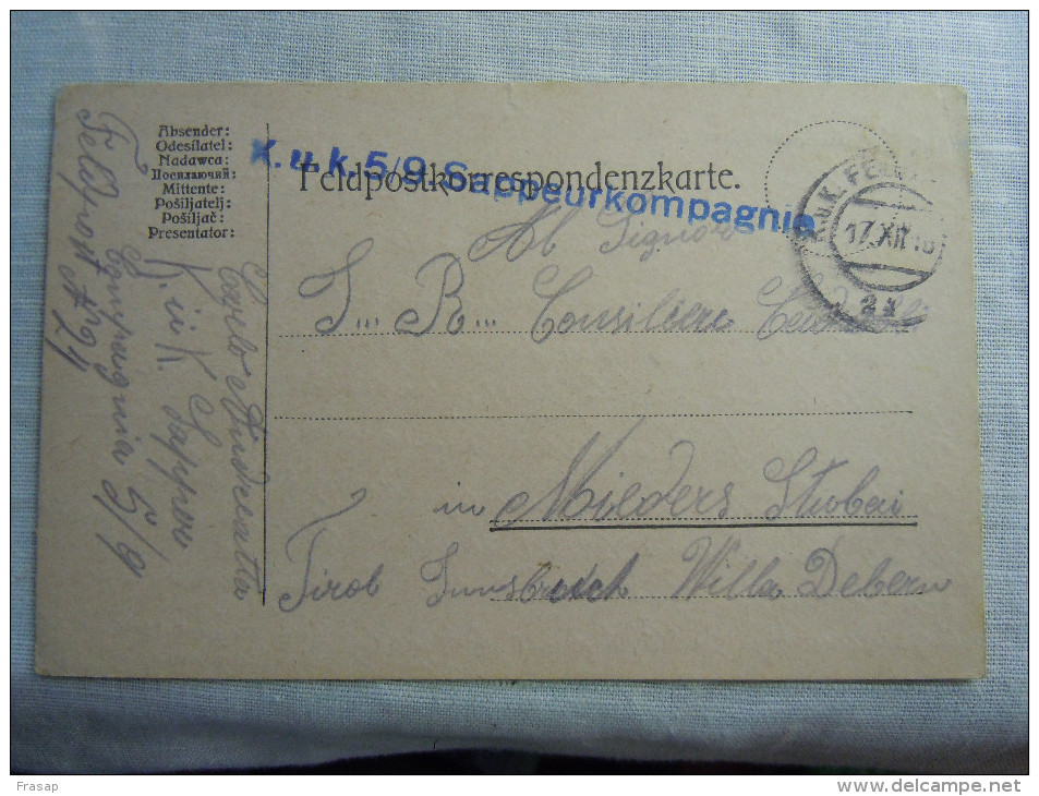 Franchigia Feldpost Feldpostkorrespondenzkart E Feldpostkarte KUK WELS 24 ? 17-XII-1916    WWI - Occ. Autrichienne