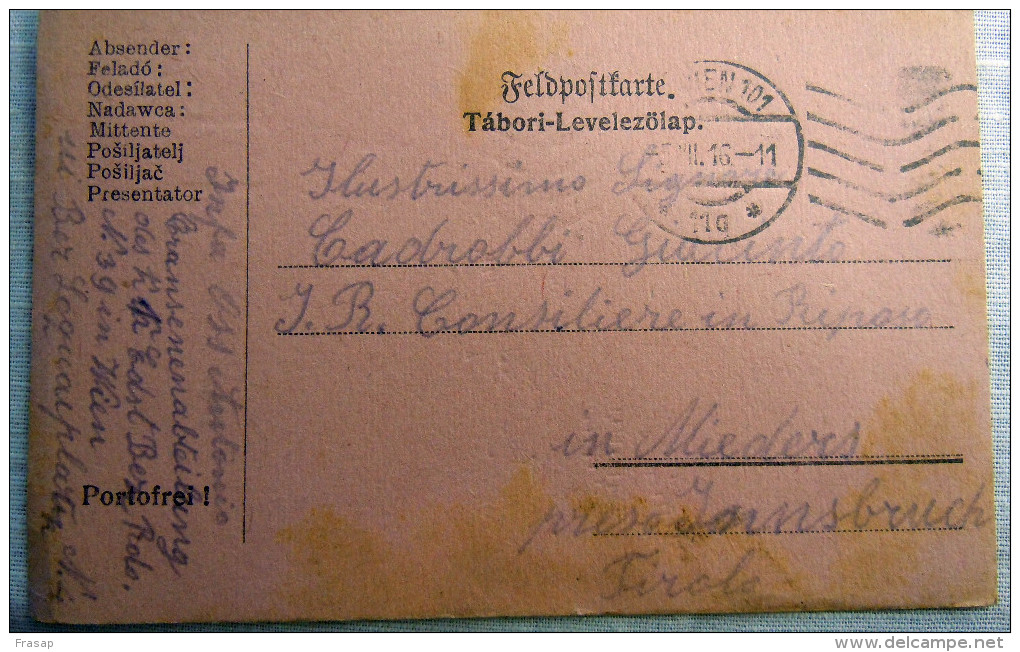 Franchigia Feldpost Feldpostkorrespondenzkart E Feldpostkarte     KUK 11QA???   5-II-1916   ?? WIEN  WWI - Austrian Occupation