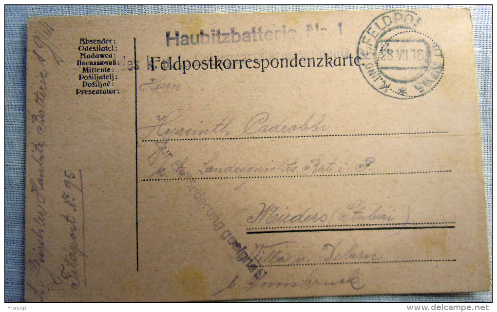 Franchigia Feldpost Feldpostkorrespondenzkart E Feldpostkarte     KUK 95  28-VII-1916    WWI - Austrian Occupation