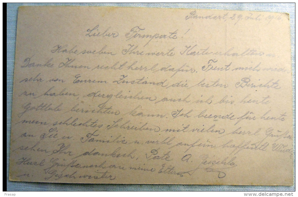 Franchigia Feldpost Feldpostkorrespondenzkart E Feldpostkarte     KUK 95  28-VII-1916    WWI - Austrian Occupation