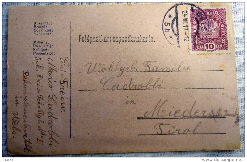 Franchigia Feldpost Feldpostkorrespondenzkart E Feldpostkarte     KUK WELS 5b  24-VIII-1917    WWI - Austrian Occupation