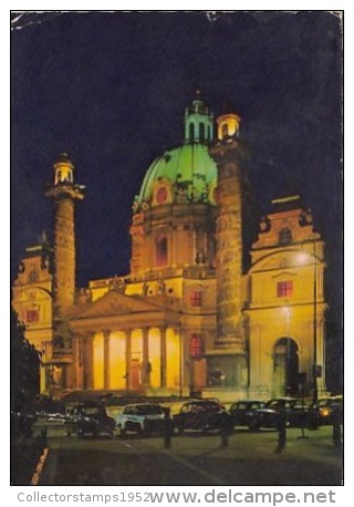 5318- VIENNA- ST CHARLES BY NIGHT, CAR, POSTCARD - Kirchen