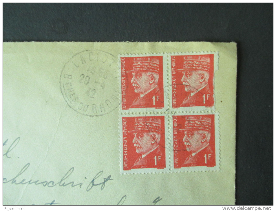 Frankreich 1942 Zensurbeleg In Die Schweiz. Controlé. Violetter Zensurstempel! Michel Nr. 521 Als Viererblock. MeF - Storia Postale