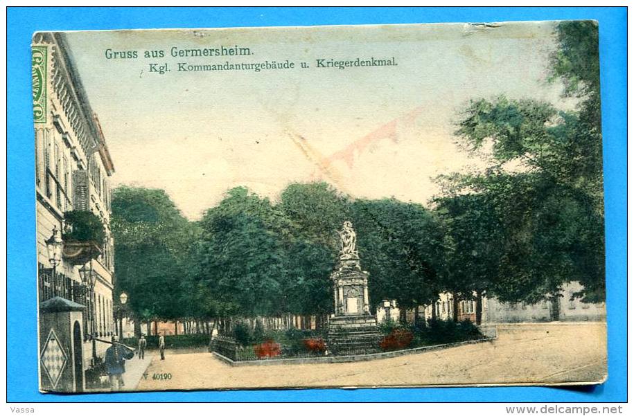 1907 -Grüss Aus  GERMERSHEIM - Kommandanturgebäude  U Kriegerdenkmal - Germersheim