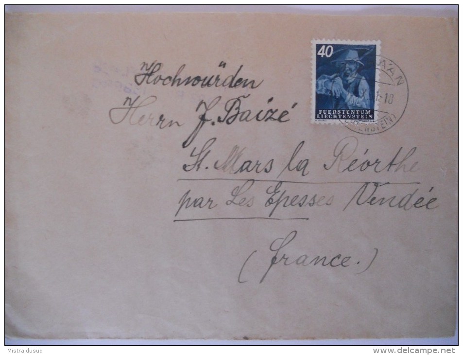 Liechtenstein Lettre De 1951 Pour La Vendee - Briefe U. Dokumente