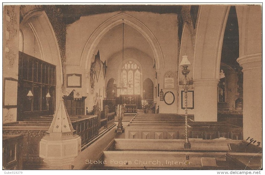 UNITED KINGDOM 1913 - VINTAGE POSTCARD - BUCKINGHAMSHIRE: STOKE POGES - CHURCH INTERIOR -AUG 13,1913 WRITTEN NOTES ON BA - Buckinghamshire