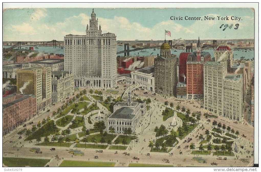 UNITED STATES 1913 - VINTAGE POSTCARD: NEW YORK CITY - CIVIC CENTER -& PANORAMA  MAILED TO LONDON W 2 C STAMP POSTM UNRE - Panoramic Views