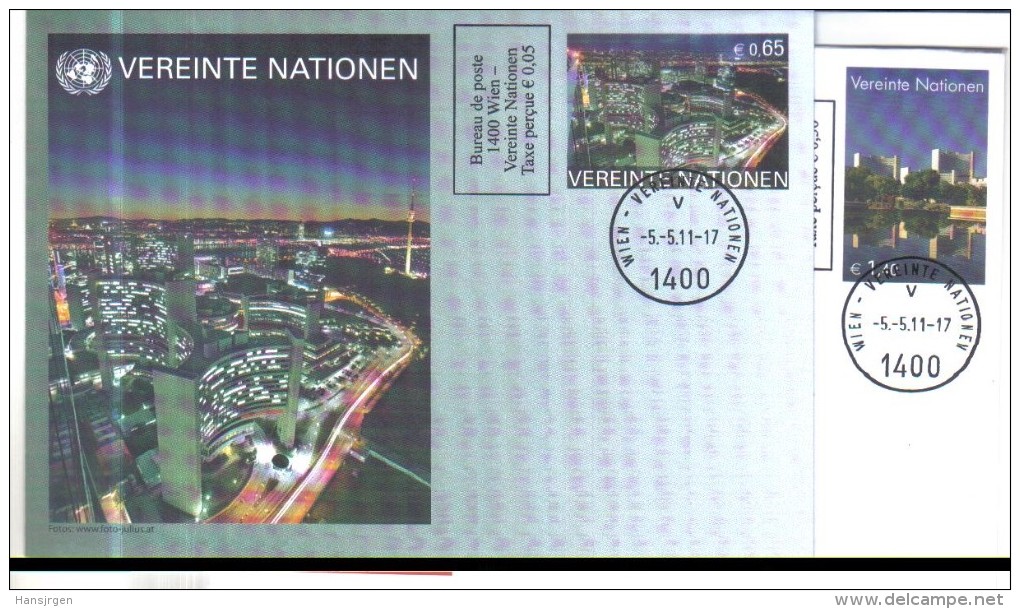 WIT203  UNO WIEN 2011 2 STÜCK KUVERTmit EINDRUCKMARKEN - Storia Postale