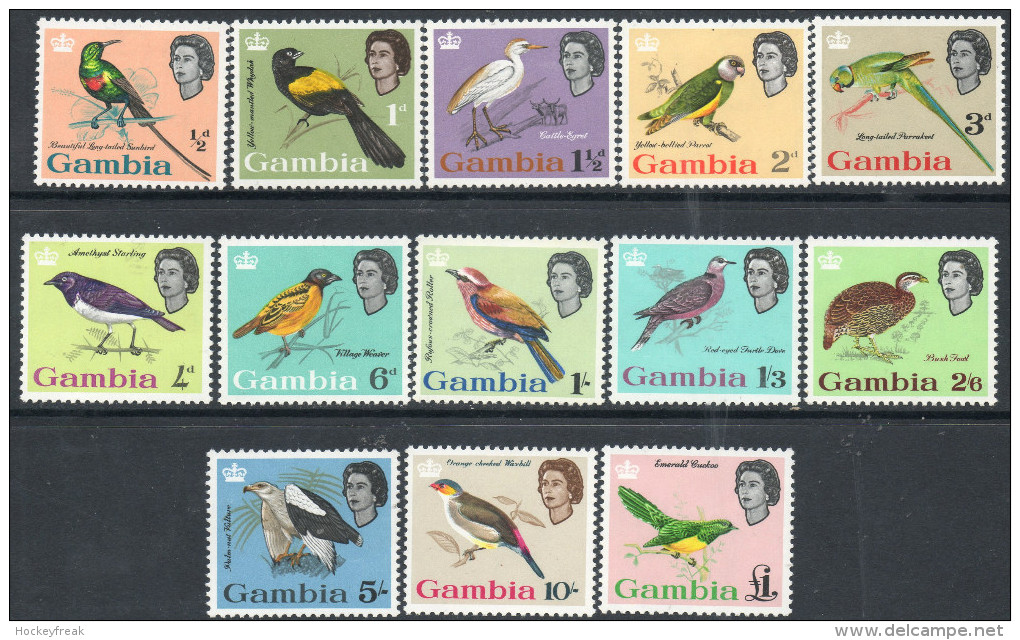 Gambia 1963 - Birds Set Of 13 SG193-205 VLHM/LHM - Set Cat £85 SG2018 - See Scans & Description Below - Gambia (...-1964)