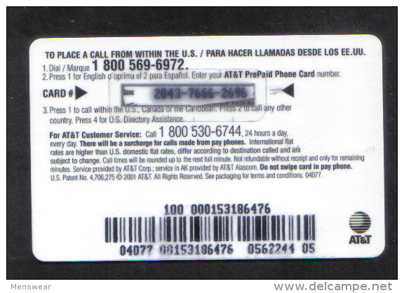 UNITED STATES - AT&T PHONECARD  ( 100 MINUTES PHONECARD )  USED 2001 - AT&T