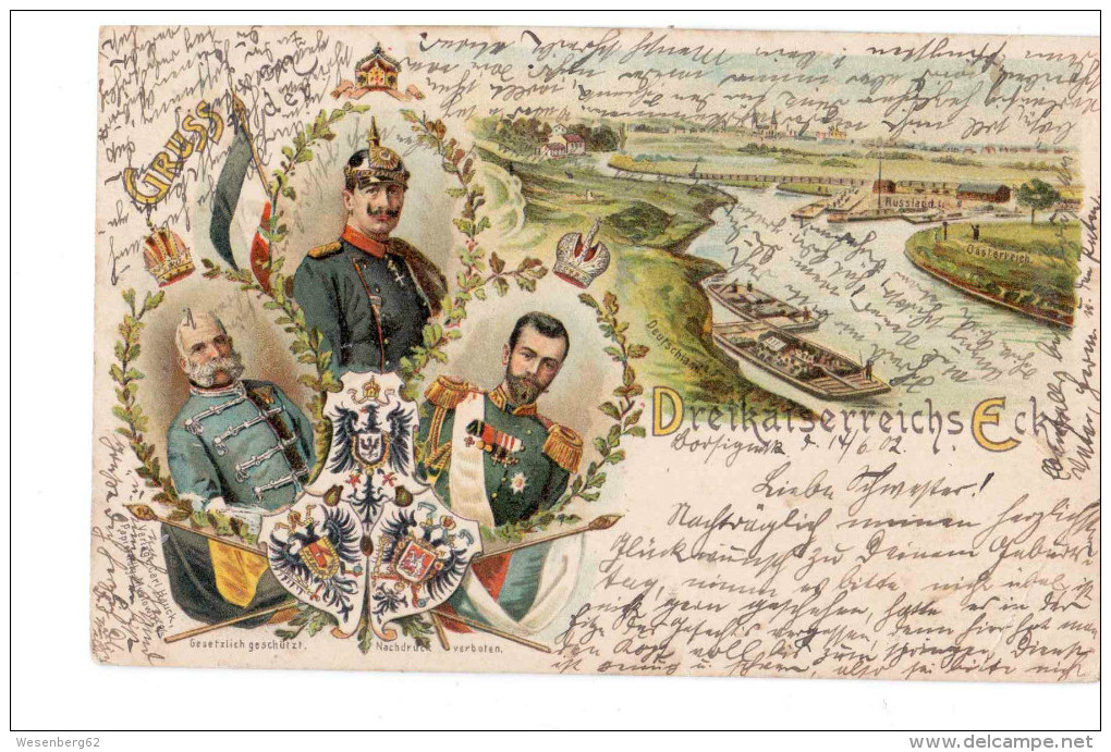 Myslowitz 3 Kaiser Ecke Zar Nicolas II Russia AT Germany 1 Fach Frankatur, 1902 Bahnpost Gelaufen 2 Scans - Schlesien