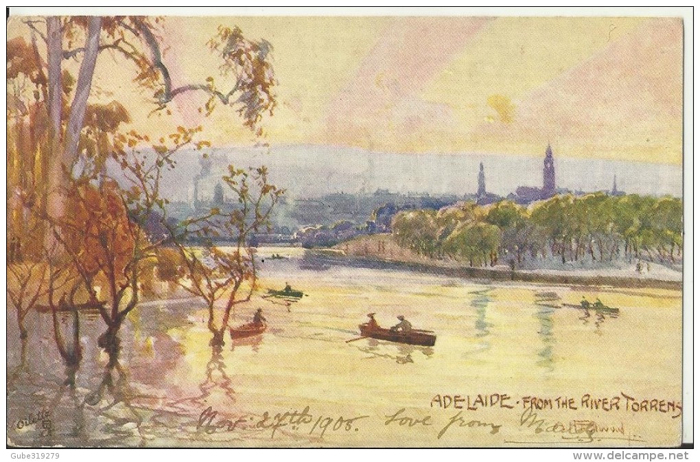 AUSTRALIA 1906- VINTAGE POSTCARD ADELAIDE -FROM THE RIVER TORRENS FROM PAINTING BY FULLWOOD MAILED FOM ARGENTINA POSTM & - Adelaide