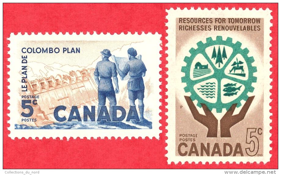 Canada #  394 &amp; 395- 5 Cents - Mint N/H - Dated  1961 - Power Plant &amp; Hands &amp; Cogwheel / Pouvoir Électric Et - Neufs