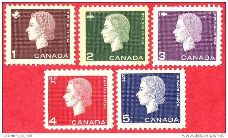 Canada #  401 To 405 - 1 To 5 Cents - Mint - Dated  1962-63 - Cameo - Queen Elizabeth II / Camé - Reine Élizabeth II - Neufs