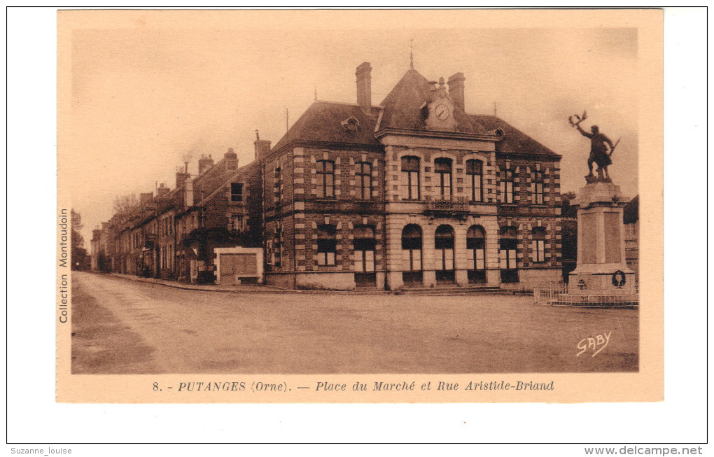 CPA  -  Putanges (Orne) Place Du Marché Et Rue Aristide Briand - Putanges