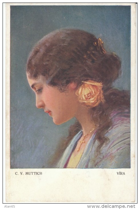 Artist Signed Muttich Beautiful Woman 'Vira', C1900s Vintage Postcard - Muttich, C.V.