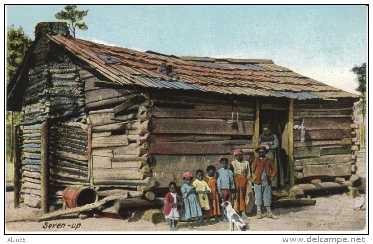 'Seven Up' Large Black Family American South, Shack, C1900s/10s Vintage Postcard - Black Americana