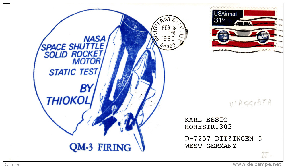 SPACE -   USA - 1980 - SHUTTLE QM 3 FIRING  COVER  WITH  BRIGHAM  CITY    POSTMARK - Etats-Unis