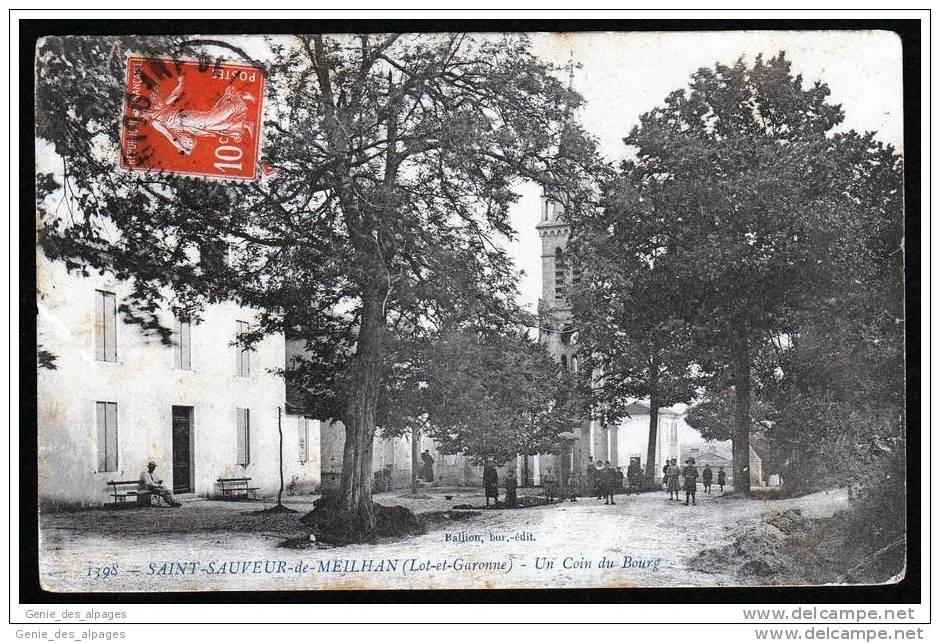 38, St Sauveur De Meilhan, Lot Et Garonne, Un Coin Du Bourg, Animée, église, Ed Ballion, 1913, Pli Angle Inf.D - Autres & Non Classés