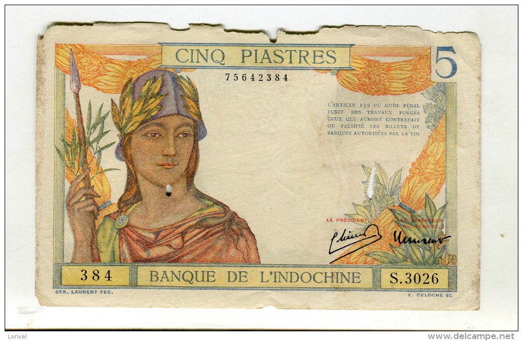 5 PIASTRES TB 7 - Indochina