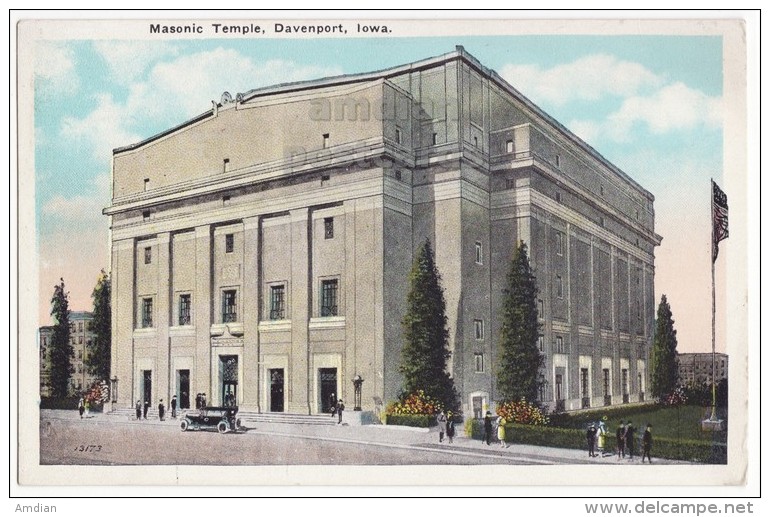 DAVENPORT IOWA IA MASONIC TEMPLE BUILDING  ~ C1920s Vintage Postcard ~ ARCHITECTURE - Davenport