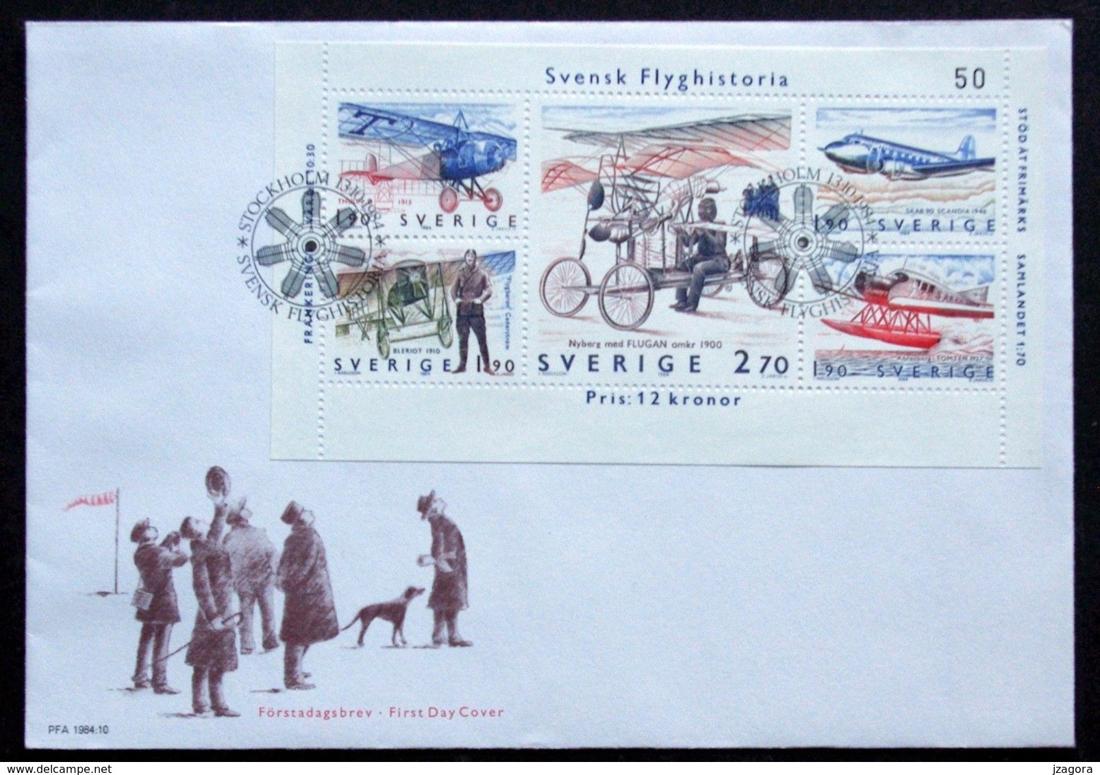 FLIGHT HISTORY AVIATION SWEDEN 1984 MI 1300 1304 FDC SAAB 90 SCANDIA FRENCH MONOPLANE BLERIOT JUNKER PLANE THULIN D WW1 - Aviones