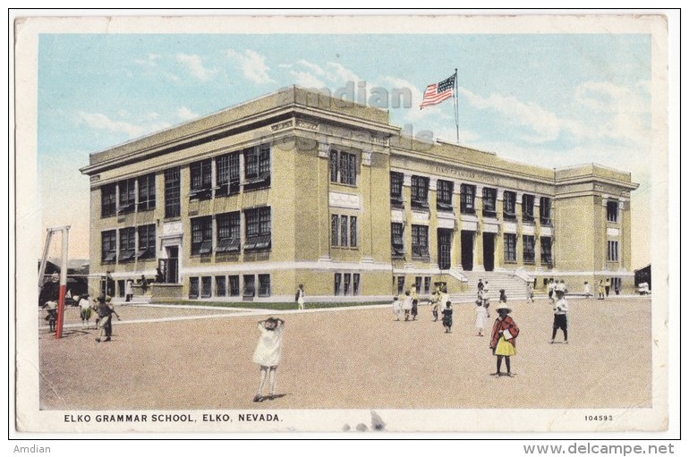 ELKO NEVADA~ GRAMMAR SCHOOL ~STUDENTS PLAY IN YARD ~ca1910s-20s Vintage Postcard - NV - Reno