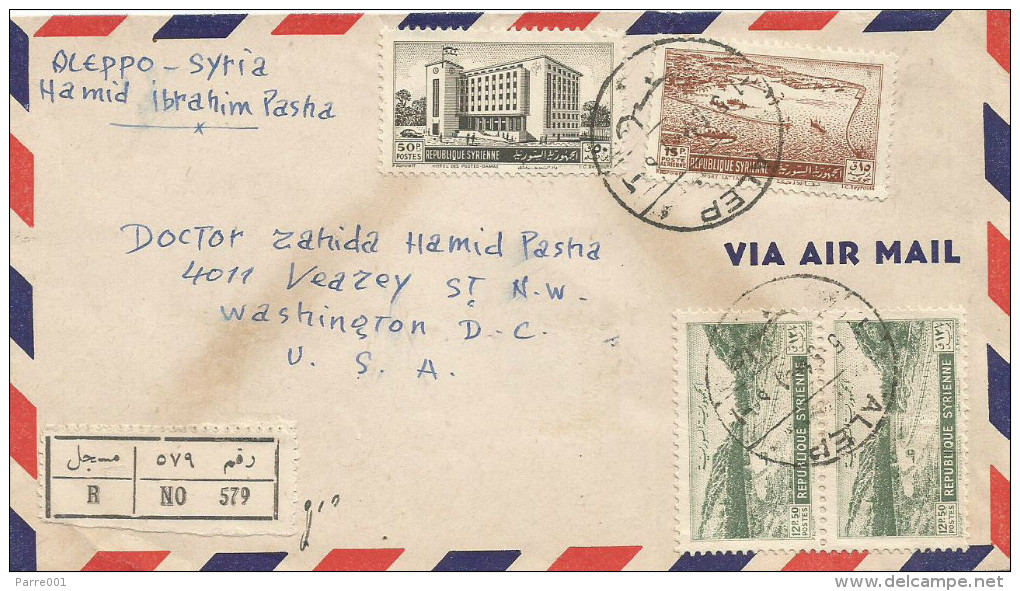 Syria 1951 Aleppo Post Office Building Harbour Road Registered Cover - Siria