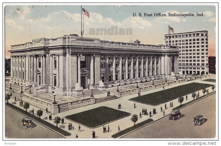 USA, INDIANAPOLIS IN ~ US POST OFFICE BUILDING ~ STREET VIEW ~ Antique 1910s Vintage Indiana Postcard - Indianapolis