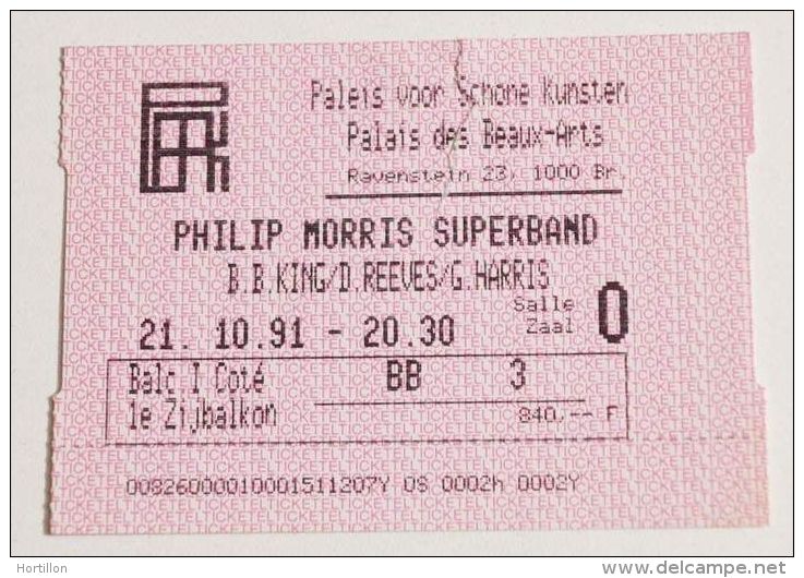 PHILIP MORRIS SUPERBAND Rare Billet Concert Collector Ticket BELGIUM 21/10/1991 - Concerttickets