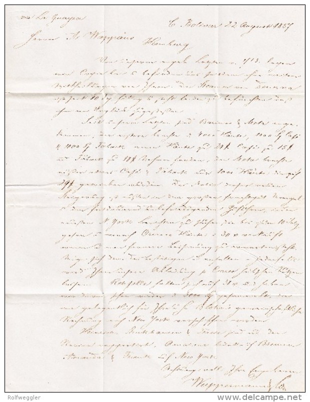 Venezuela Brief Ohne Marke Von Bolivar 22.8.1857 Nach Hamburg - Schiffspost - Venezuela