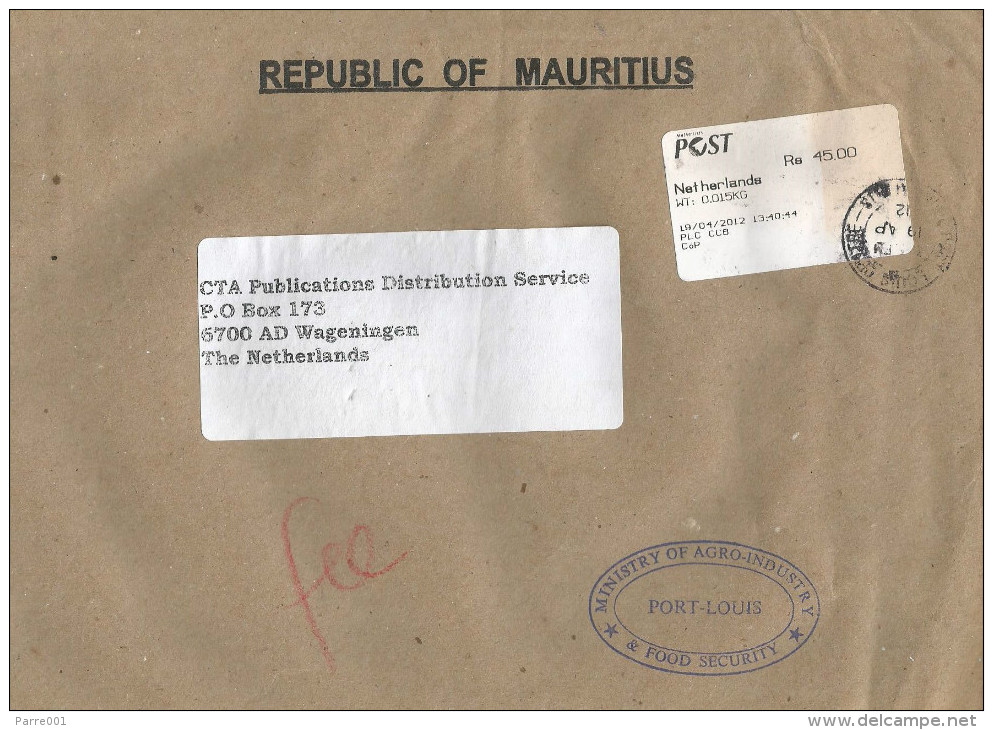 Mauritius Maurice 2012 Port Louis Centre CC8 (counter) Post Office Meter Franking Postage Paid EMA Fee Cover - Mauritius (1968-...)