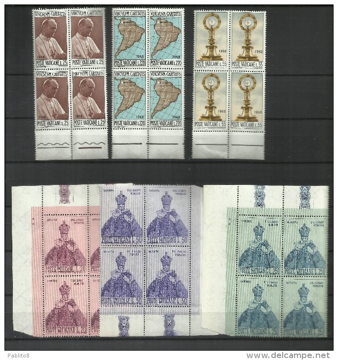 VATICANO VATIKAN VATICAN 1968 COMPLETE YEAR BLOCK OF 4 ANNATA COMPLETA IN QUARTINA MNH - Années Complètes