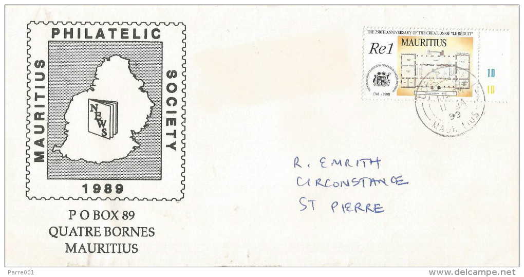 Mauritius Maurice 1999 Coromandel Chateau Du Reduit Architectural Drawing Domestic Cover - Mauricio (1968-...)