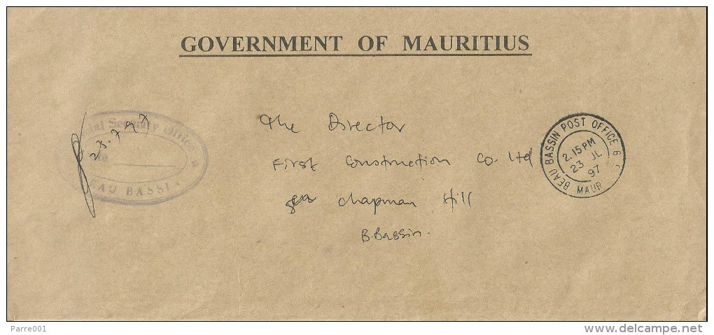Mauritius Maurice 1999 Beau Bassin Unfranked Postage Paid Official Domestic Cover - Mauritius (1968-...)