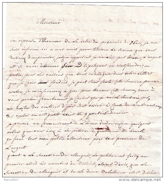 Lettre Gand Pour Bruxelles - 1794 - à La Campagne De Neuville + Griffe Manuscrite Soignies En Hainaut - Autres & Non Classés