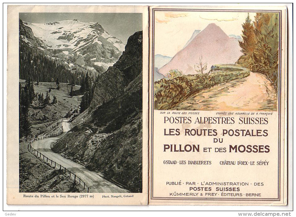 Publicité, Postes Alpestres Suisses Routes Postales Du Pillon Et Des Mosses , Dépliant 6 Vues + Carte, Litho G. François - Publicités