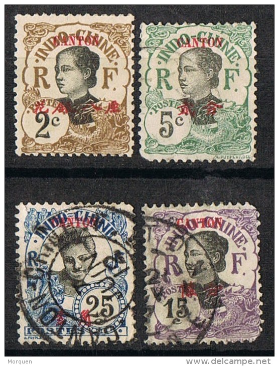 Lote 4 Sellos CANTON, Oficina Francesa, Num 51-53-57-72 º/* - Used Stamps