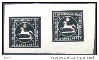Braunschweig 1865 MINT Essay 2 Gr. Pferd Im Quadrat, Schwarz Im Paar, Ungebraucht Ohne Gummi  Horses Horse - Braunschweig