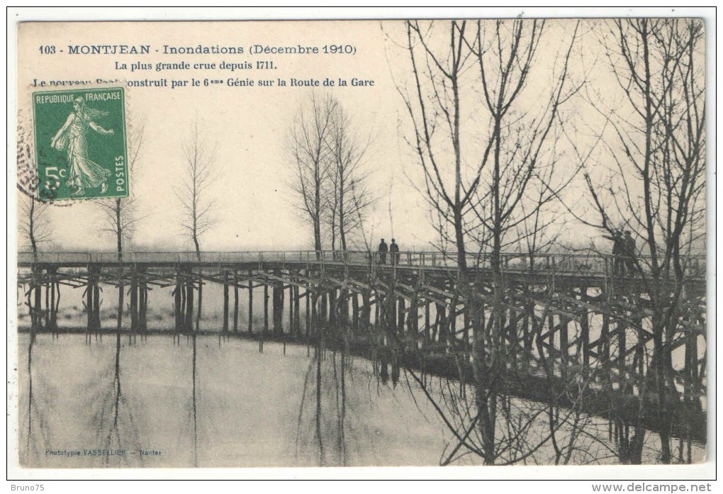 49 - MONTJEAN - Inondations (Décembre 1910) - Le Nouveau Pont Construit Par Le 6e Génie Sur La Route De La Gare - Autres & Non Classés