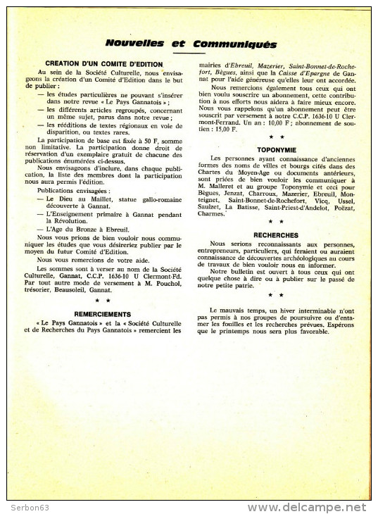 LIVRET REVUE BULLETIN 1970 LE PAYS GANNATOIS BEGUES CHARROUX EBREUIL JENZAT MAZERIER MONTEIGNET USSEL VICQ SAINT GERMAIN - Auvergne