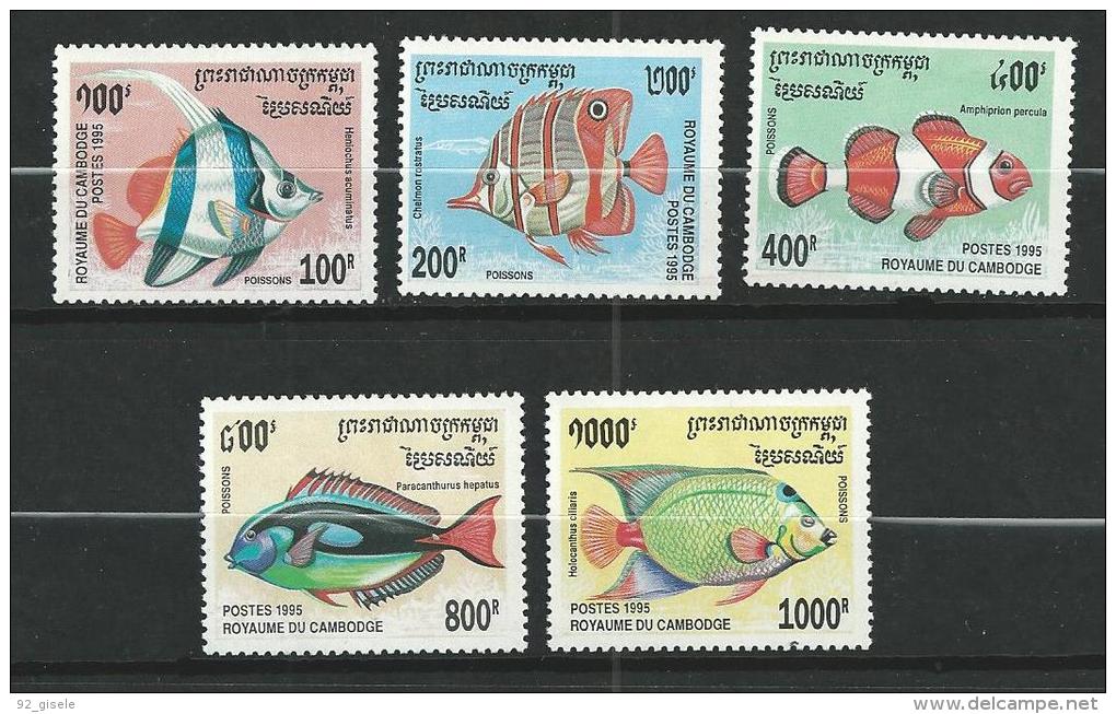 Cambodge YT 1292 à 1296 " Poissons " 1995 Neuf ** - Cambogia