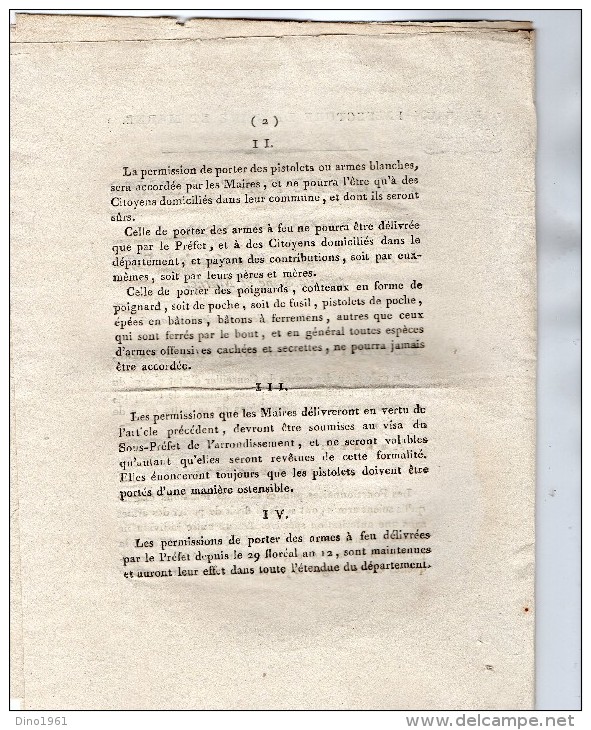 VP 1280 -  MELUN An 13 - Empire Napoléon  - Circulaire - Police De L ´Empire - Permis De Port D´ Armes - Decrees & Laws