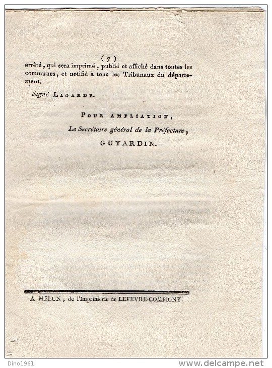 VP 1280 -  MELUN An 13 - Empire Napoléon  - Circulaire - Police De L ´Empire - Permis De Port D´ Armes - Decrees & Laws