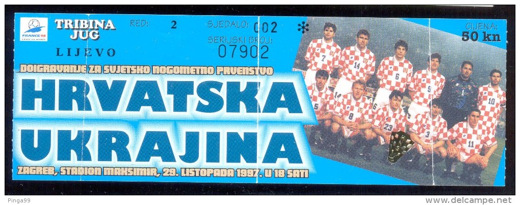 Football Soccer  CROATIA  Vs UKRAINE Ticket  29.10. 1997.. FIFA WORLD CUP 1998.  Qall. - Match Tickets