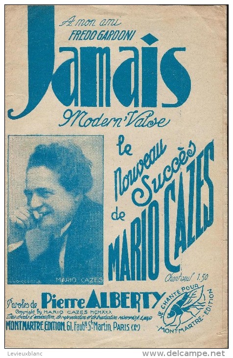 Jamais / Modern Valse/ Mario Cazes/ Alberty / Vers 1930    PART58 - Partitions Musicales Anciennes