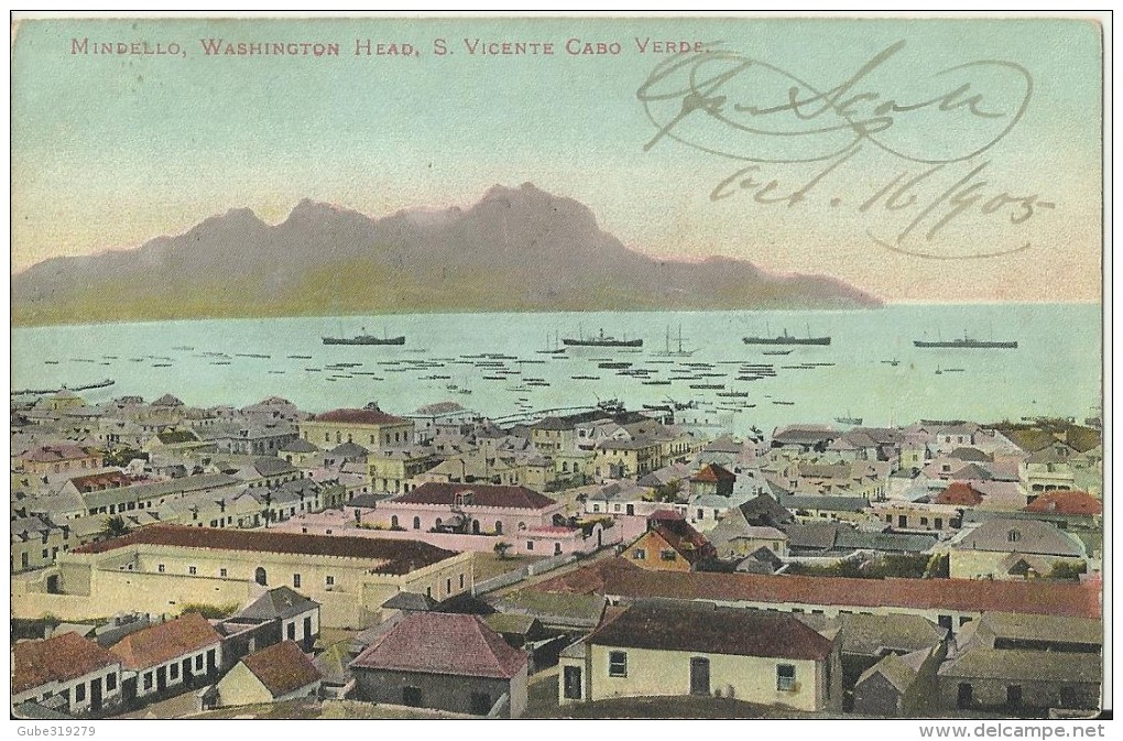 CAPE VERDE 1905 - VINTAGE POSTCARD  MINDELLO, WASHINGTON HEAD S.VICENTE CABO VERDE  SENT TO  ARGENTINA OCT 16,1905 STAMP - Cabo Verde