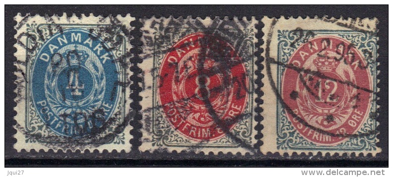 Danemark N° 23A, 24A, 25B - Used Stamps