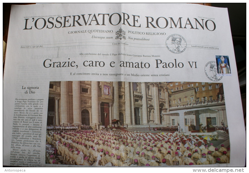 VATICANO 2014 - EXTRAORDINARY COPIE NEWSPAPER "OSSERVATORE ROMANO" BEATIFICATION POPE PAUL VI - Prime Edizioni